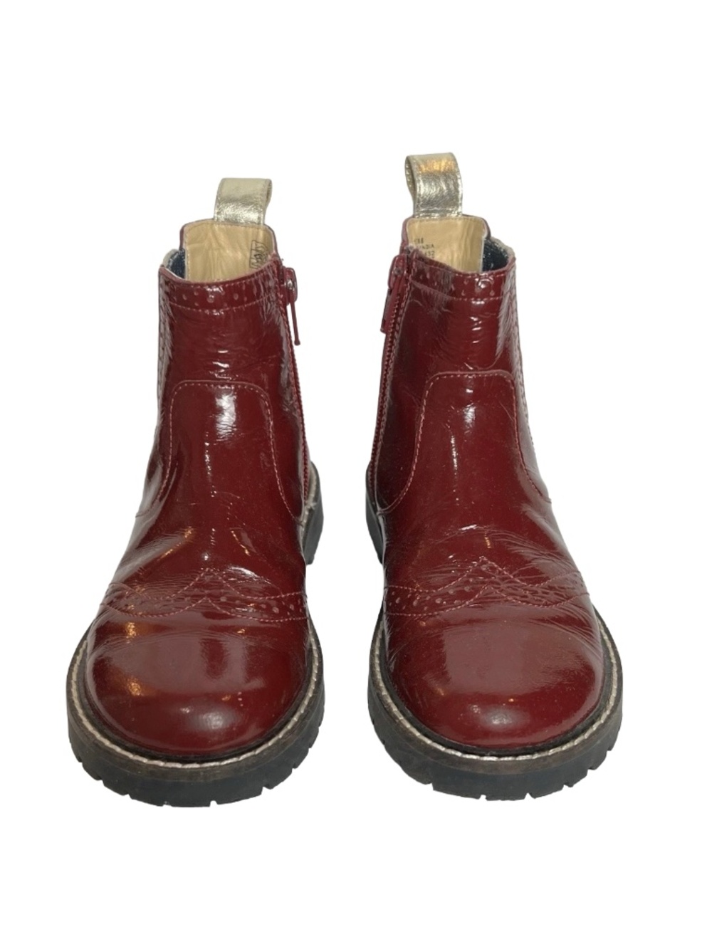 Mini Boden Burgundy Patent Leather Brogue Chelsea Boots Size 12.5 VGUC - Picture 2 of 6